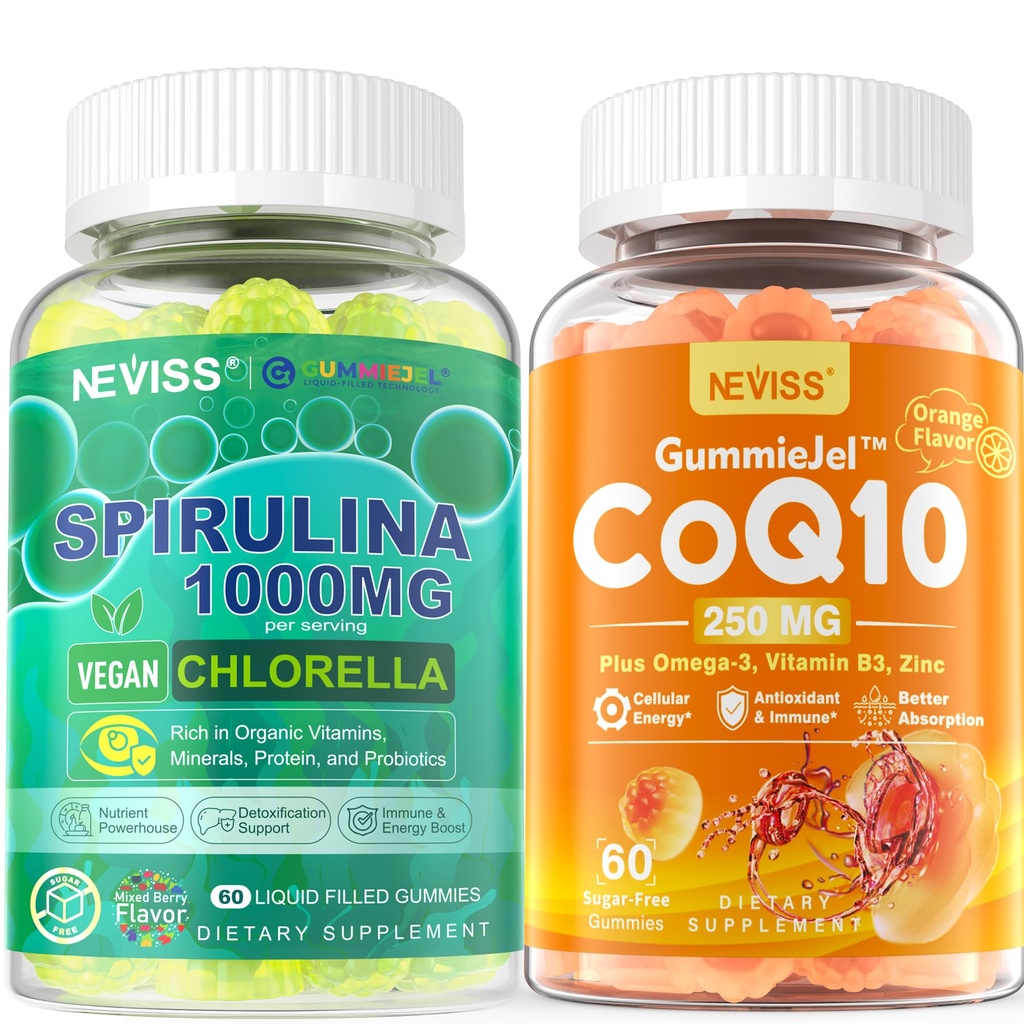 NEVISS CoQ10, Spirulina & Chlorella Gummies, 2Pack