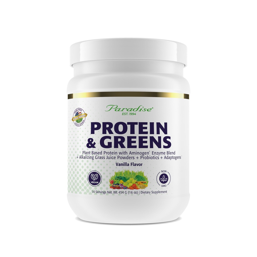 Paradise Herbs ORAC Energy Proteins & Greens Powder, Antioxidant Power of 24 Servings of Fruits & Vegetables in 1 Scoop + 20g Protein, Vanilla, 14 Servings