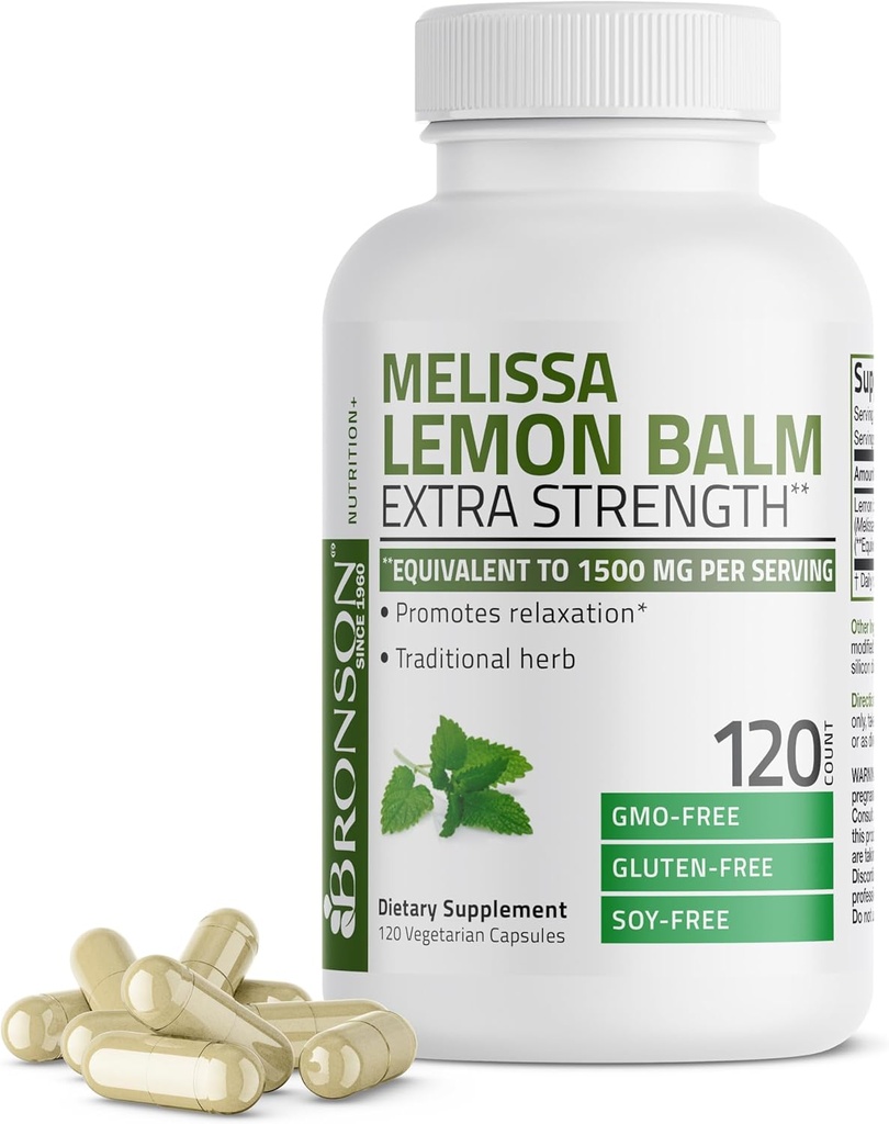 Bronson Melissa Lemon Baume Extra Strength, Non-OGM, 120 Capsules végétariennes