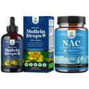 Bundle of USDA Organic Mullein Drops for Lungs with Marshmallow Root Extract & Plantain Leaf for Respiratory Lung Health and NAC N-Acetyl Cysteine 600mg Glutathione Precursor for Liver Cleanse Detox