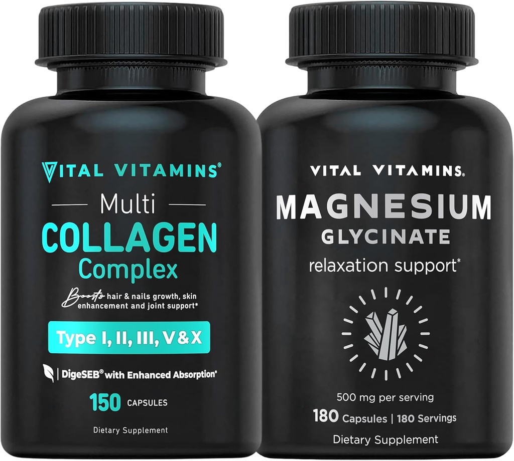 Vitamines vitales Capsules multicollagènes + Capsules de glycinate de magnésium
