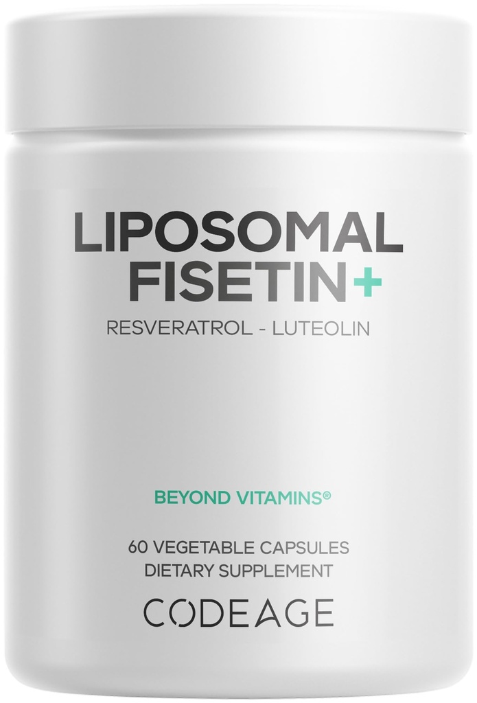 Codeage Liposomal Fisetin Supplement - Fisetin 500 mg - Resveratrol from Japanese Knotweed Extract Polyphenol, Luteolin Sophora Japonica Flavonoid, Liposomal Delivery - Vegan, Non-GMO - 60 Capsules