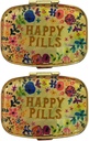 AmyZone Metal Pill Organizer Travel Friendly Portable Compact Pill Box Cute Pill Case to Hold Vitamines/Tylenol/Pish Oil/Supplements/Meds/Tablet for Purse/Pocket (Happy Pills 2 pcs with Mirror Inside)