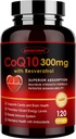 ZEBORA CoQ10-300mg avec Trans-Résvératrol, PQQ & Vitamine E - Coenzyme d'absorption élevée-Q10 avec BioPerine - puissant antioxydant pour le cœur et la production d'énergie,120 Capsules de Veggie