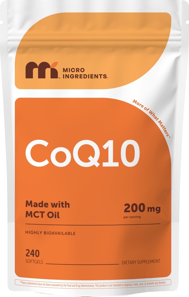 Micro-ingrédients CoQ10 200mg par portion, 240 Softgels Réalisé avec de l'huile de noix de coco MCT