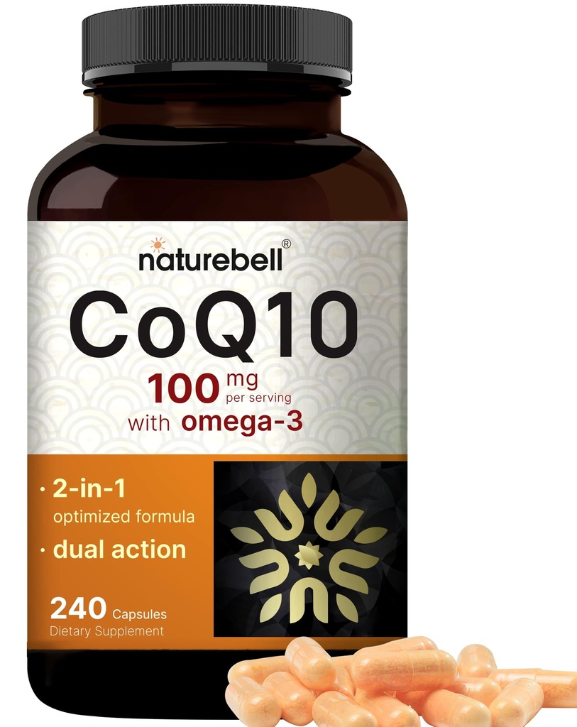NatureBell CoQ10 100mg avec Omega 3, 240 Capsules.