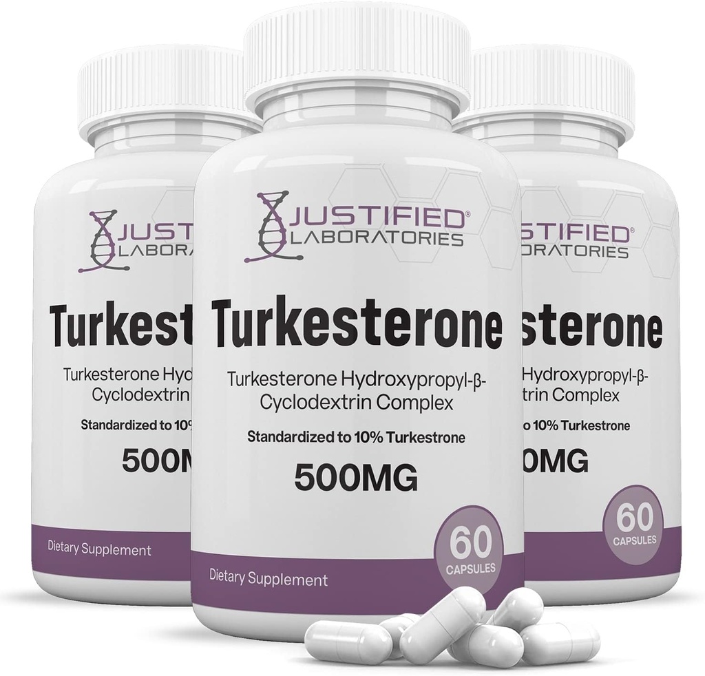 Laboratoires Justifiés (3 Pack Turkestérone 500mg 10% Standardisé Augmentez Naturellement Stamina Endurance Strength 180 Capsules