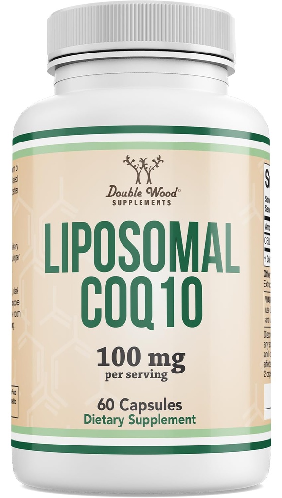 Supplément CoQ10 liposomique pour antioxydant et soutien énergétique (100mg par service, 60 jours d'approvisionnement), tiers testé, végétalien sûr, non-OGM par double bois