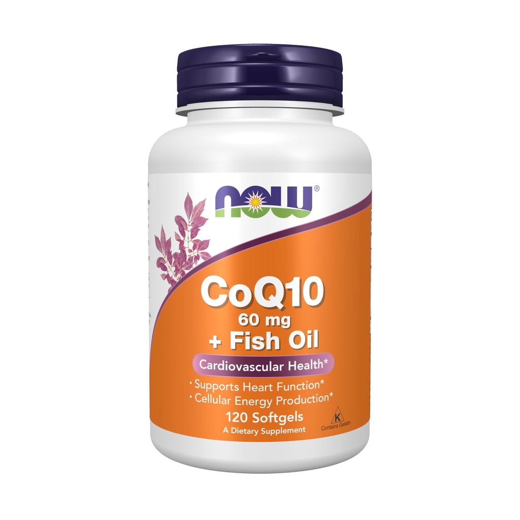 MAINTENANT Compléments alimentaires, CoQ10 60 mg avec huile de poisson Oméga 3, santé cardiovasculaire*, 120 softgels