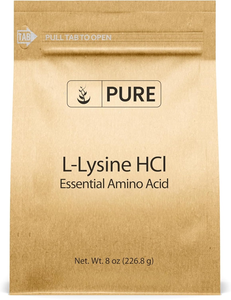 Ingrédients originaux purs L-Lysine HCl (8 oz) acide amino alpha, non OGM, sans gluten