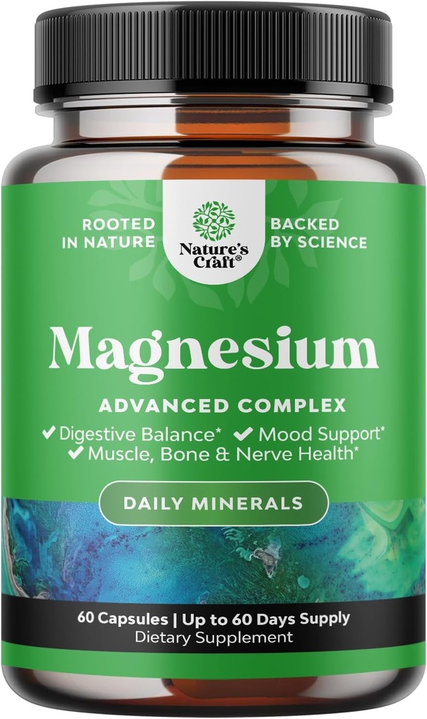 Supplément complexe de magnésium haute absorption - Oxyde de magnésium 500mg avec citrate 500mg pour le sommeil et l'humeur - Citrate pur par portion pour l'estomac musculaire et la digestion