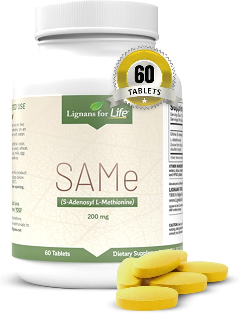 Lignans For Life SAM-e 200mg, 60 Tablets - Nutritional Support for Adults, Mood & Joint Support Supplement, Liver Health, Fibroid & Immunity Support, Brain Health, S-Adenosyl Methionine Supplement