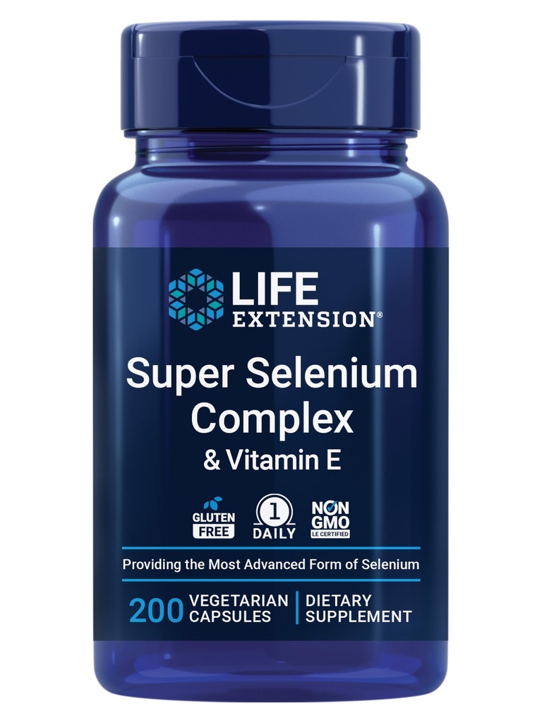 Extension de vie Complexe Super Sélénium, 200 mcg – 3 formes de Sélénium, Vitamine E – Santé cellulaire et soutien à la longévité – Sans gluten, sans OGM, végétarien, 1 jour – 200 capsules
