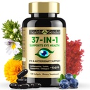 37 en 1 Vitamines oculaires avec supplément de lutéine et de zéaxanthine – supplément d'oeil avec CoQ10, Oméga-3, Minéraux aide à la santé des yeux pour les adultes et les aînés, supplément de vision quotidienne, 120 softgels noirs