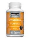 Complex vitamine B, 180 comprimés véganiens, toutes les vitamines B incluant B12, B1, B2, B3, B5, B6, B7, B9, acide folique, pour le stress, l'énergie et un système immunitaire sain*, supplément naturel sans additifs