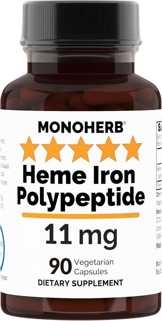 Heme Iron Polypeptide 11 mg - 90 Capsules végétariennes - Complexe de supplément de fer