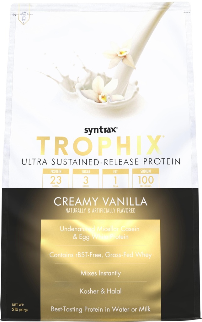 Syntrax Nutrition Trophix, Ultra Sustained-Release Protein Powder Blend, Creamy Vanilla 2 lbs, Real Vanilla Bean Specks