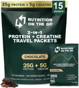 Nutrition On The Go Whey Protein Isolate Packets with Creatine - 25g Protein + 5g Créatine - Poudre de protéines voyage mono-serve - 5,9g BCAA, Keto & Low-Carb, sans gluten - Chocolat (15-Pack)