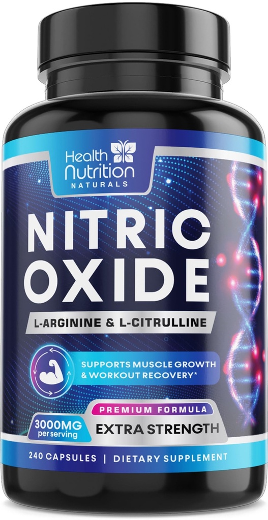 Extra Strength Nitric Oxide Booster - 3X Strength L-Arginine AKG & Citrulline Malate - Men & Women Premium Pre Workout Nitric Booster - Natural Energy & Muscle Support, Bottled in USA - 240 Capsules