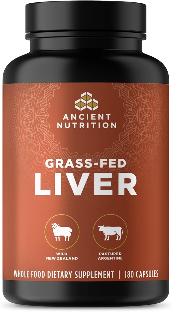 Ancient Nutrition Organ Supplements, Grass-Fed and Wild Organ Complex Capsules, Beef & Lamb Liver, Supports Healthy Blood, Gut, and Liver, 180 Ct
