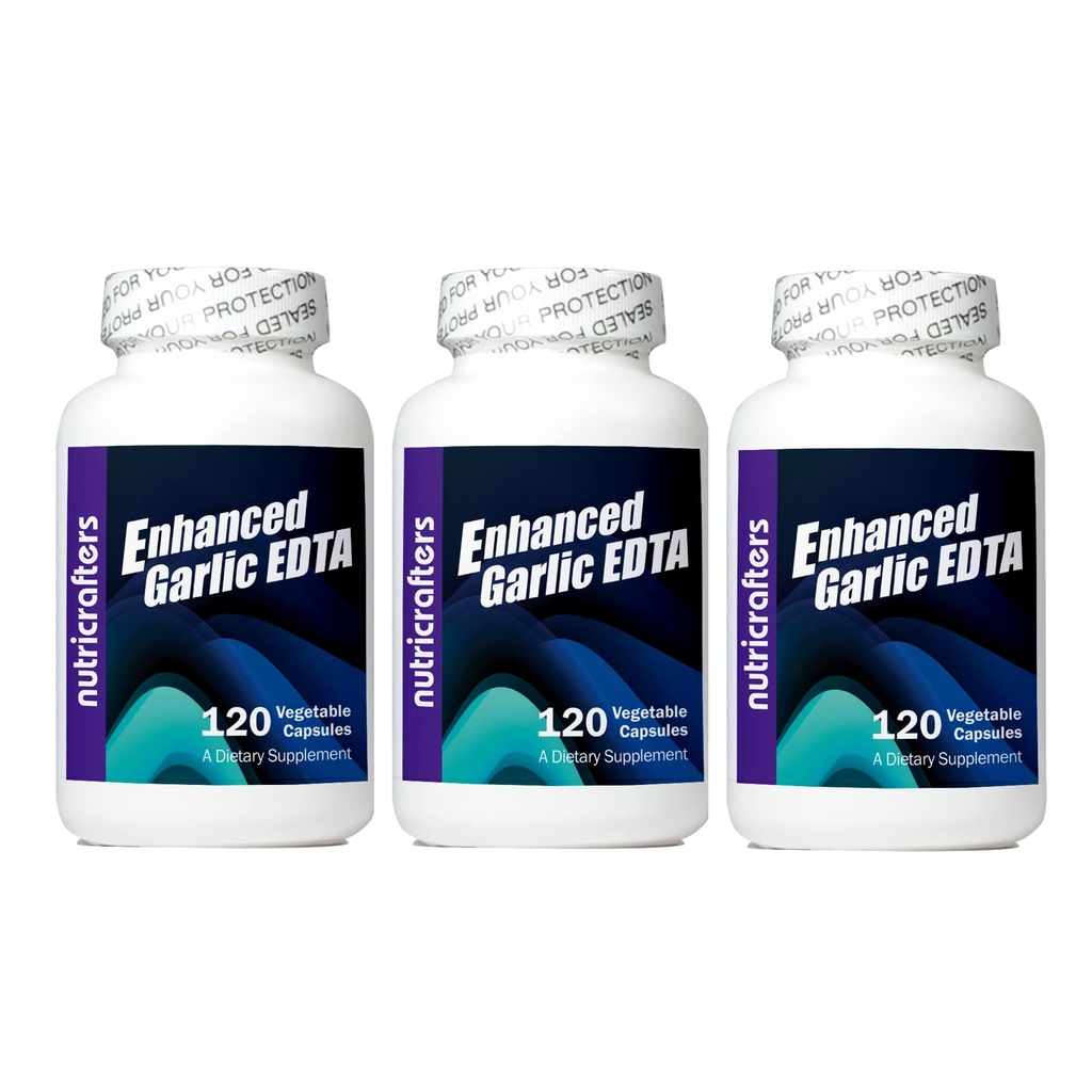 Ail amélioré EDTA 120 capsules - 3 boîtes - 1000mg Formule EDTA à haute puissance Calcium Disodium - Pas de stéréate de magnésium ou d'aluminium contenant de la zéolite - 1000mg par jour -3 bouteilles de 120 capsules