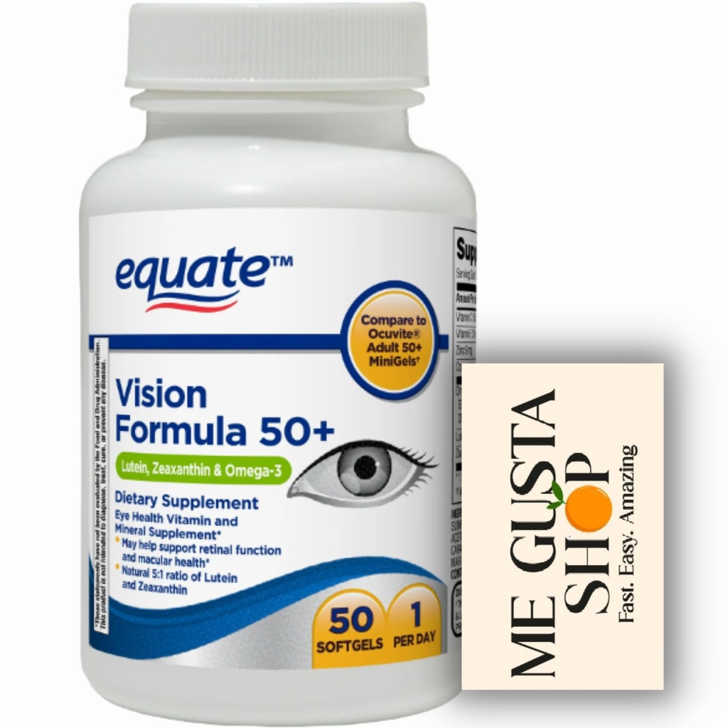 Vision Formula with Lutein 50+ Tablets Equate, 50 Count with Lutein, zeaxanthin, and Omega-3 + me Gusta Sticker