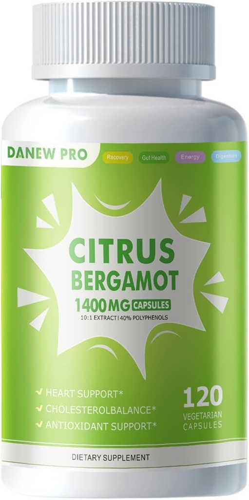 Organic Citrus Bergamot 1400mg, 120 Capsules -Citrus Bergamia - Huiles essentielles et bioflavonoïdes d'agrumes - Suppléments de santé cardiovasculaire naturels pour les femmes et les hommes - Pills non OGM