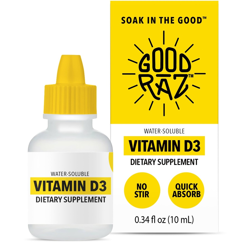 Vitamine D3 gouttes pour adultes 4 mois d'approvisionnement – Vitamine liquide soluble dans l'eau D, non-OGM, supplément casher – facile à absorber, pas de stir, sans parfum D3 liquide pour la nourriture ou la boisson