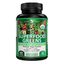Potent Garden Bio Superfood Greens, Fruits and Veggies Supplément Riche en vitamines et antioxydants avec Alfalfa, Beet Root & Tart Cherry pour stimuler l'énergie, l'immunité et la santé des Guts, les comprimés verts 60 Ct