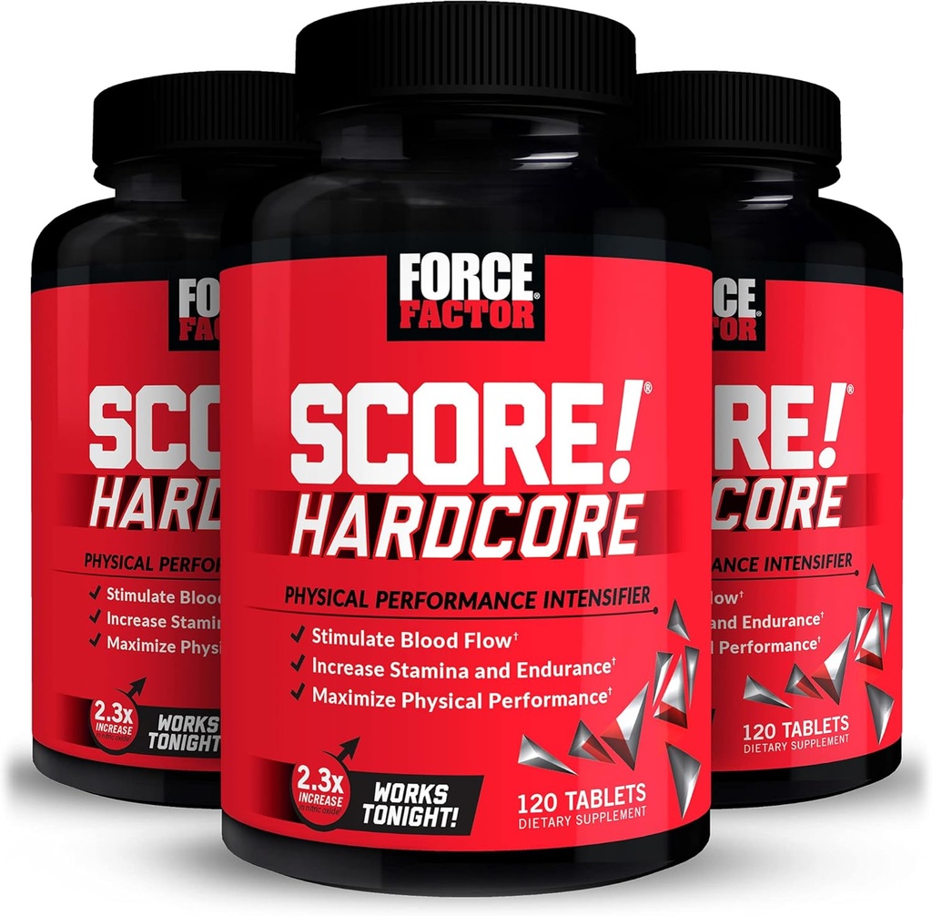 Force Factor SCORE! Hardcore, 3-Pack, Nitric Oxide Booster Supplement for Men with L-Citrulline, Yohimbe, Black Maca & B Vitamins to Boost Increase Stamina, Maximize Physical Performance, 360 Tablets