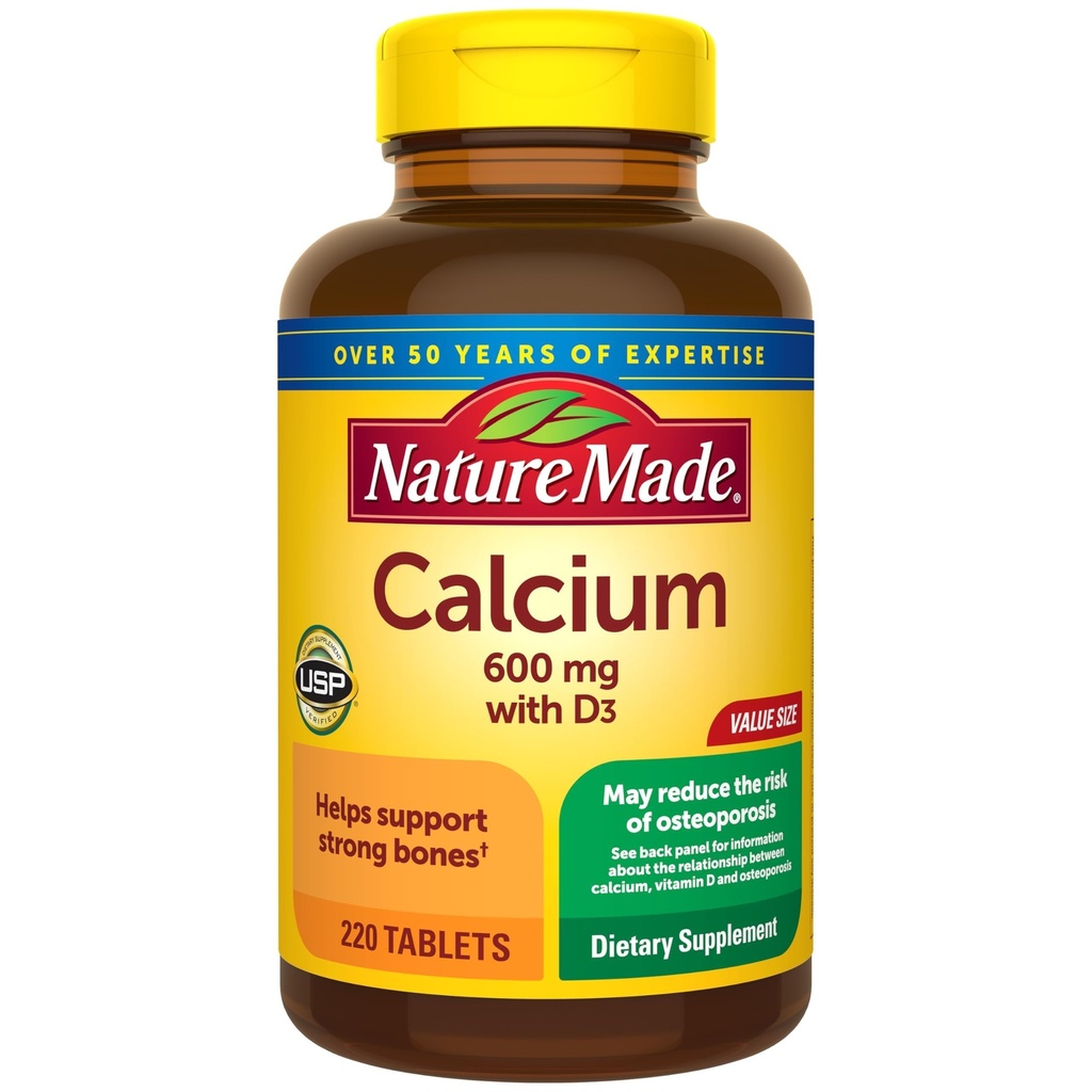Nature faite de calcium 600 mg avec vitamine D3, supplément alimentaire pour le soutien des os, 220 comprimés
