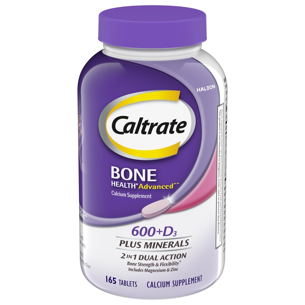 Caltrate 600 Plus D3 Plus Minéraux Calcium et supplément vitamine D Comprimés, os santé et supplément minéral pour adultes - 165 Nombre
