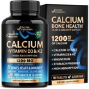 Calcium 1200 mg avec vitamine D3 - Suppléments de citrate de calcium pour les femmes et les hommes - Santé osseuse, force et densité - Absorption élevée et libération lente - Laboratoire testé, fabriqué aux États-Unis - 180 comprimés, 60 jours d'approvisionnement