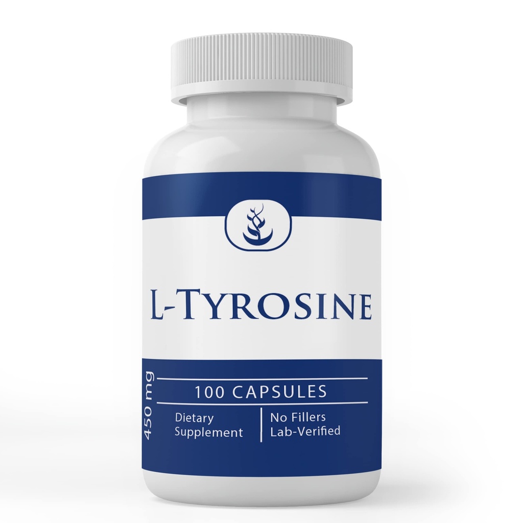 Ingrédients originaux purs L-Tyrosine (100 Capsules) Toujours Pure, Pas d'additifs ou de remplissages, Verified Lab