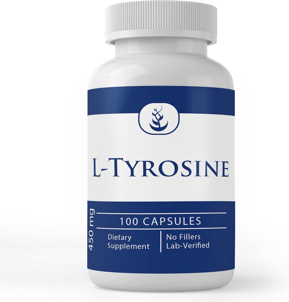 Ingrédients originaux purs L-Tyrosine (100 capsules) Toujours Pure, Pas d'additifs ou de remplissages, Lab Vérifié