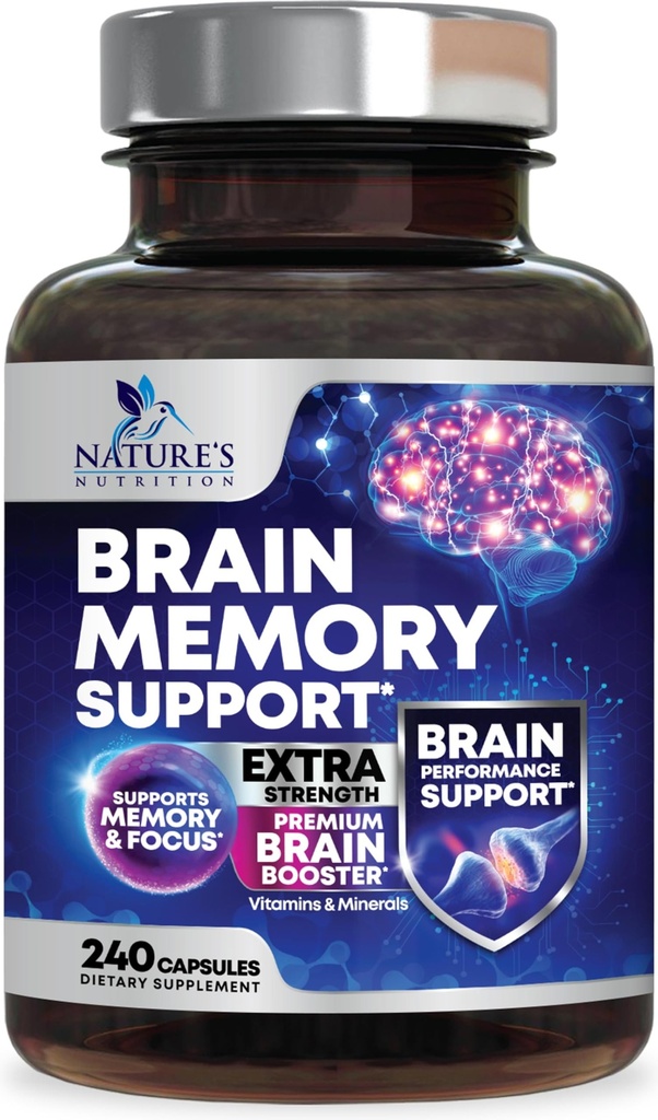 Pilules de supplément mémoire cérébrale - Nootropiques de force 3X pour la concentration, la clarté et le soutien focal - Vitamines cognitives pour la santé cérébrale avec Bacopa, Phosphatidylsérine et DMAE, Booster cérébral - 240 capsules