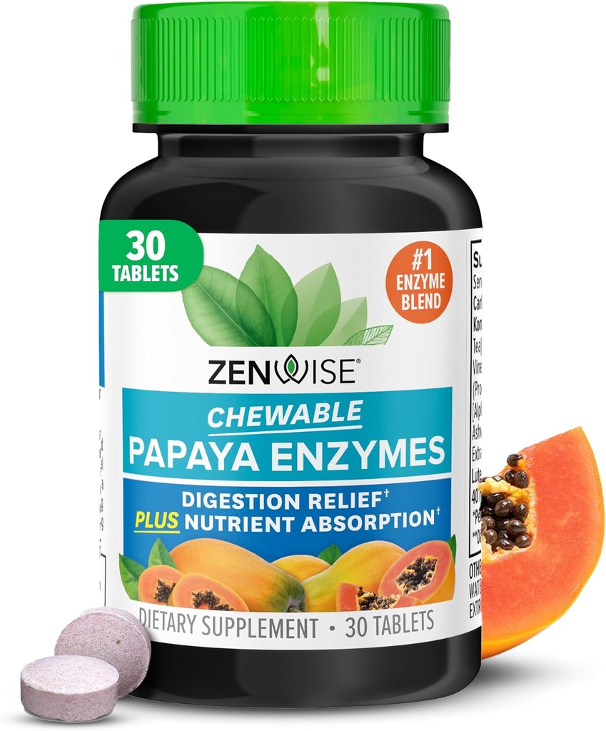 Enzymes de Papaye pour la Digestion et le Soutien Gut - Mélange d'enzymes de Digestion avec Papaine et Bromelain pour la Santé Digestion et le Relief Bloating - Femmes et Hommes - 30 Comprimés