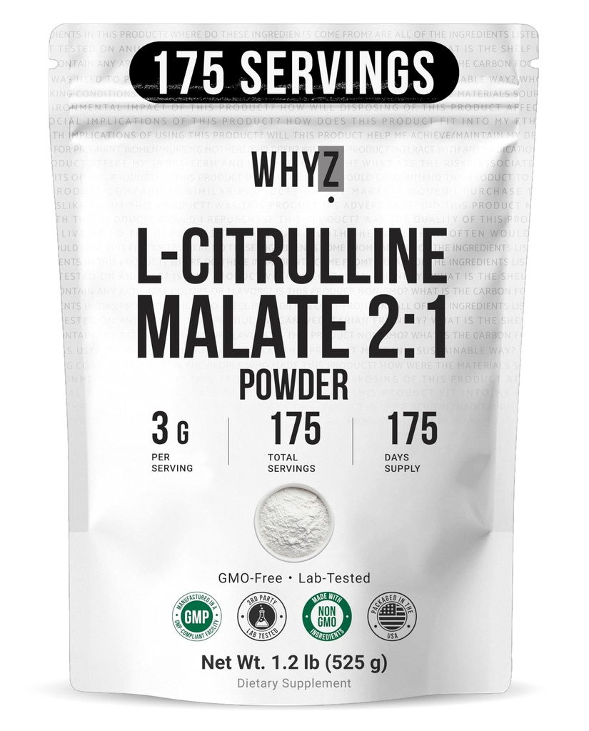 L-Citrulline Malate 2 : 1 Powder Unflavored L Citrulline Malate Nitrate-Rich Dissolves Easily Pure Amino Acid Citrulline Supplement Supports Endurance & Strength Vegan Friendly Daily Use, 1.2 lb(525g)