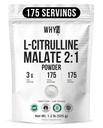 L-Citrulline Malate 2 : 1 Powder Unflavored L Citrulline Malate Nitrate-Rich Dissolves Easily Pure Amino Acid Citrulline Supplement Supports Endurance & Strength Vegan Friendly Daily Use, 1.2 lb(525g)