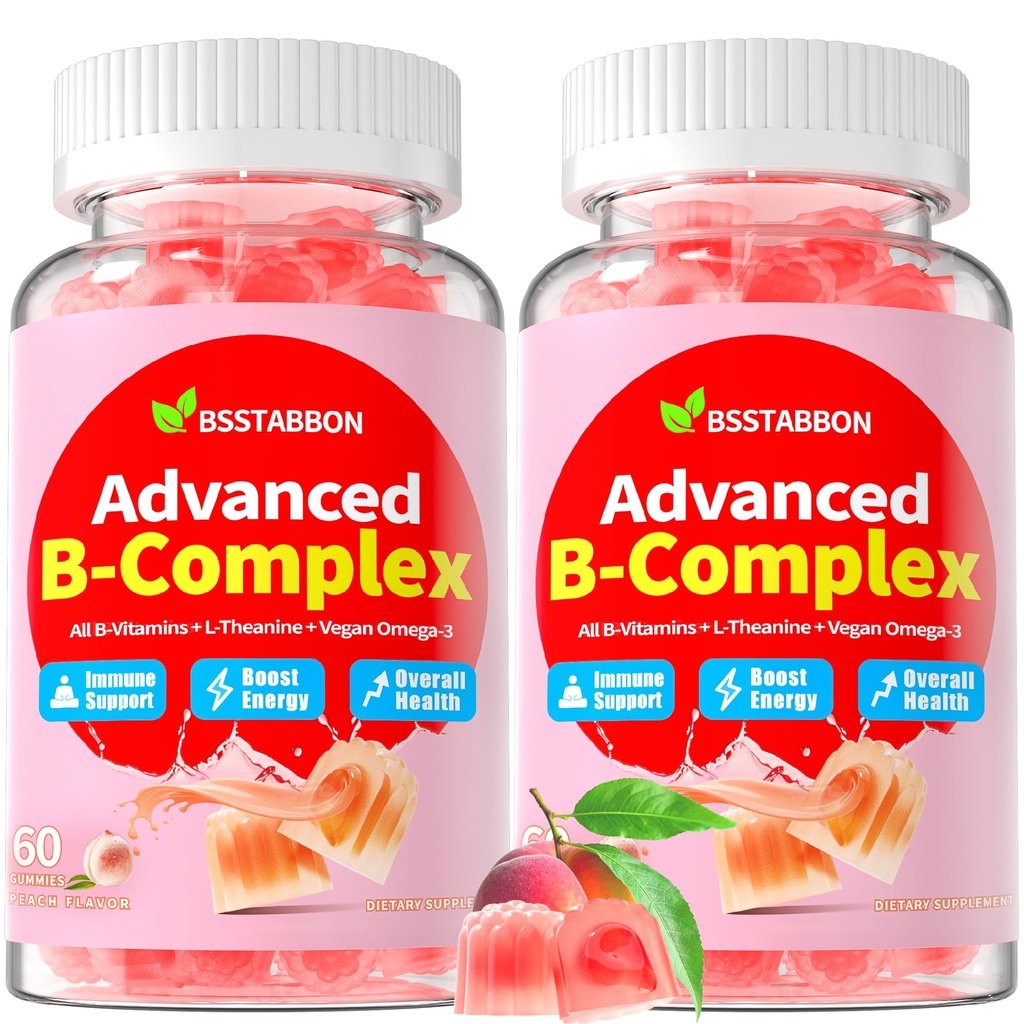 Gommies bio de vitamine B méthylée: Supplément complexe naturel avec B1 B2 B3 B5 B6 B7 B9 B12 Plus D3 Zinc Magnésium Ashwagandha Omega3 - Soutien énergétique pour le travail Adultes Femmes Hommes(120Contenu)