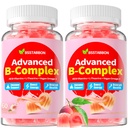 Gommies bio de vitamine B méthylée: Supplément complexe naturel avec B1 B2 B3 B5 B6 B7 B9 B12 Plus D3 Zinc Magnésium Ashwagandha Omega3 - Soutien énergétique pour le travail Adultes Femmes Hommes(120Contenu)