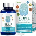 Suppléments Cerveau pour mémoire et focus, Supplément Cerveau 21-en-1 pour alerte mentale, Cognitif avec 300mg Alpha-GPC, 300mg Lion, L-Theanine, Phosphatidylsérine, Vitamines B6 B12, 90 Capsules