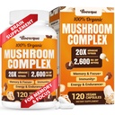 Suppléments Cerveau pour Mémoire et Focus, Supplément Champignon, 20 en 1 Complexe Champignon avec Lions Mane, Reishi, Turkey Tail, Cordyceps, Shiitake, pour Focus, Brian, Supplément Mémoire, 120 Capsules