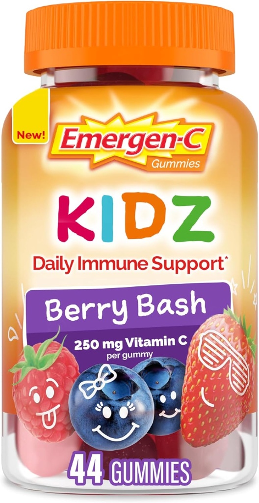 Emergen-C Kidz Daily Immune Support Dietary Supplements, Flavored Gummies with Vitamin C and B Vitamins for Immune Support, Berry Bash Flavored Gummies, Back to School Essentials - 44 Count