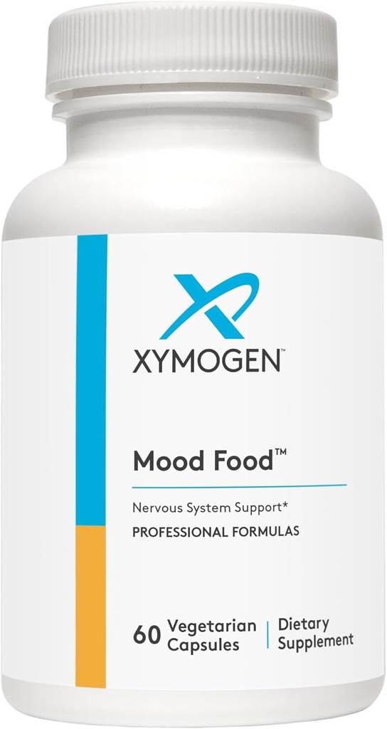 XYMOGEN Mood Food - Supplément système nerveux, relaxation et soutien de l'humeur - Folate, B12, B6 avec Magnésium, Supplément 5-HTP et GABA - Vegan & Non-GMO (60 capsules)