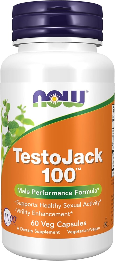 MAINTENANT Foods Supplements, TestoJackTM 100 avec LJ100®, un puissant extrait standardisé de Tongkat Ali (Eurycoma longifolia), Tribulus et ZMA®, 60 gélules