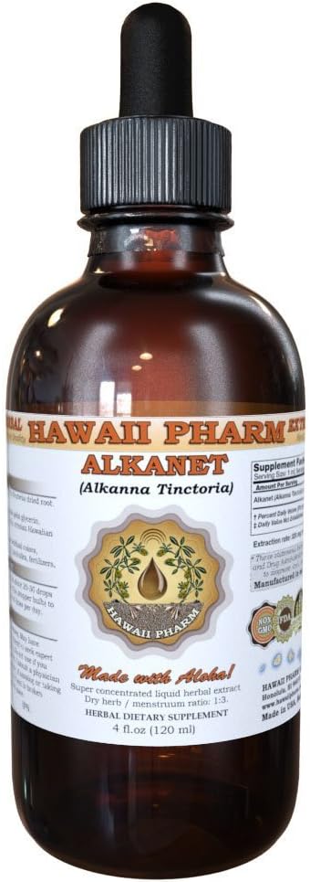 HawaiiPharm Extrait liquide d'alcanet, Alcanet (Alkana Tinctoria) Teinture de racine Supplément à base de plantes 2 oz