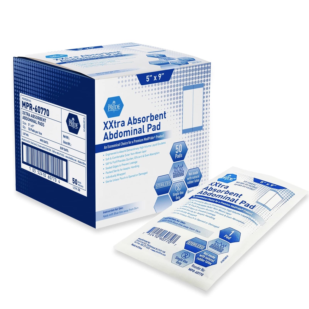 MED PRIDE Sterile Abdominal Pads,5x9 in,Latex-Free,Non-Adherent,50-Count