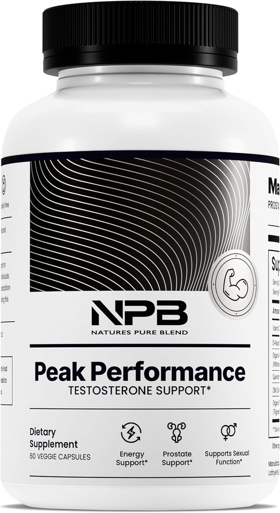 Nature's Pure Blend Peak Performance – Supplément de testostérone pour les hommes avec l'acide D-Aspartique, Ashwagandha & DIM – Soutien de la santé prostate masculine, force musculaire et énergie – Supplément de la prostate