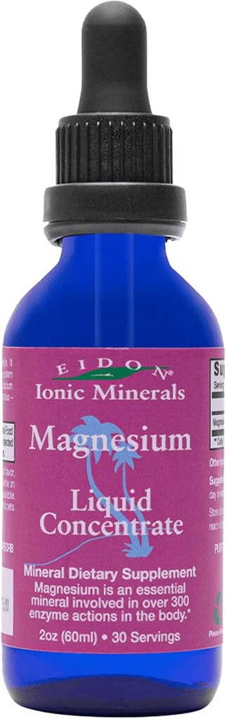 Concentrate de magnésium liquide d'Eidon - Supplément de gouttes de magnésium ionique pour adultes, hommes et femmes, soutient la relaxation musculaire, biodisponible, aucun additif ou conservateur - 2 oz